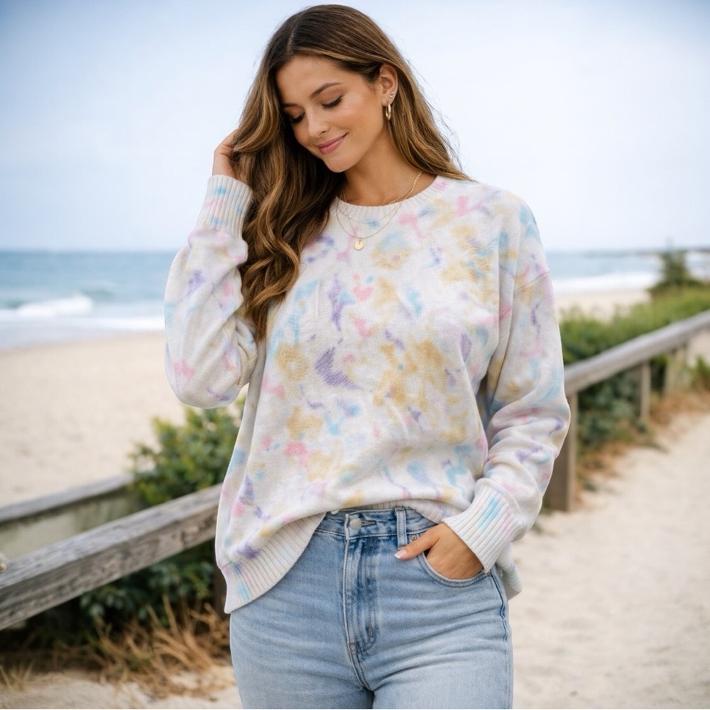 Philosophy Republic Clothing Tie Dye Sweate r L Pastel Knit Crewneck Soft Cozy